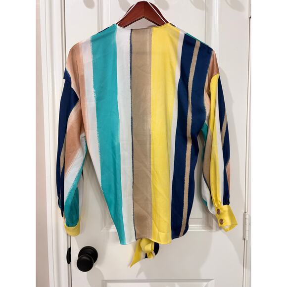 ZARA Striped Double Breasted Wrap Blouse Size Medium - Picture 3 of 7